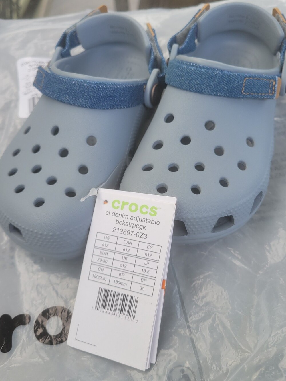 CROCS Kids' Classic Clog with Denim-Look Adjustable Strap - Light Blue